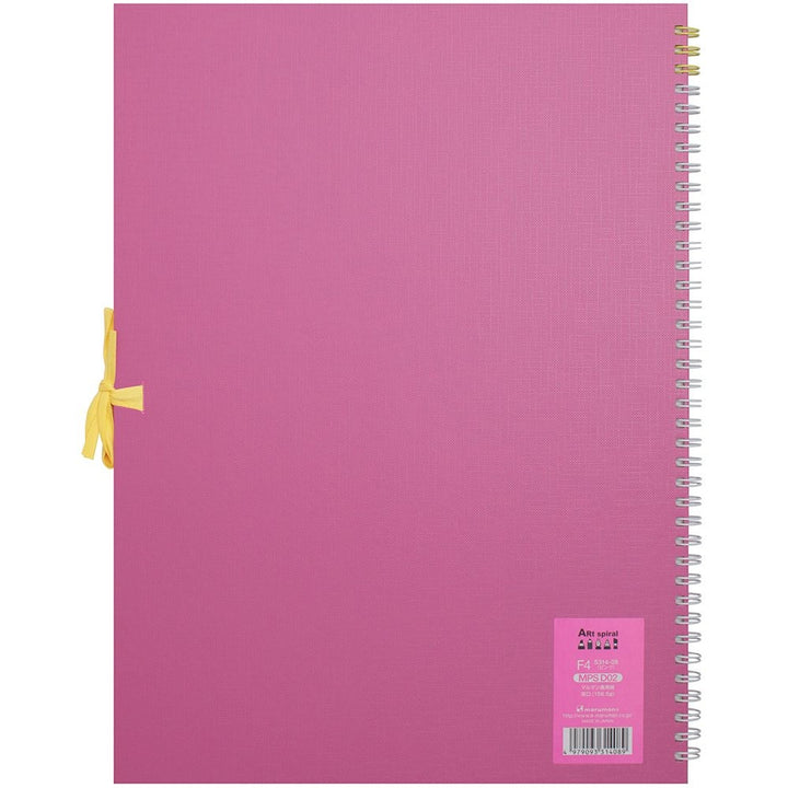 Maruman F4 Art Spiral sketchbook in pink, back cover view with product label