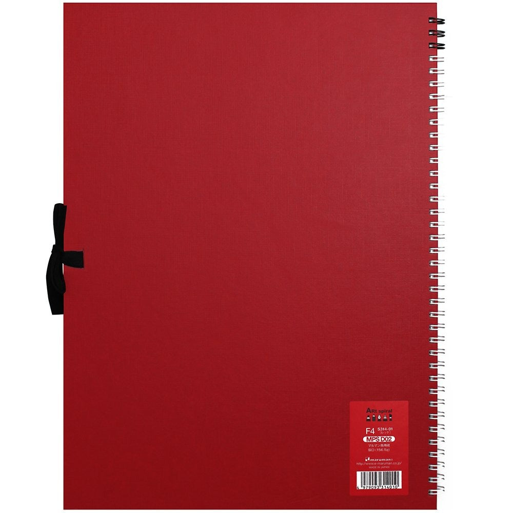 Maruman F6 Art Spiral sketchbook in red, back cover view with product label