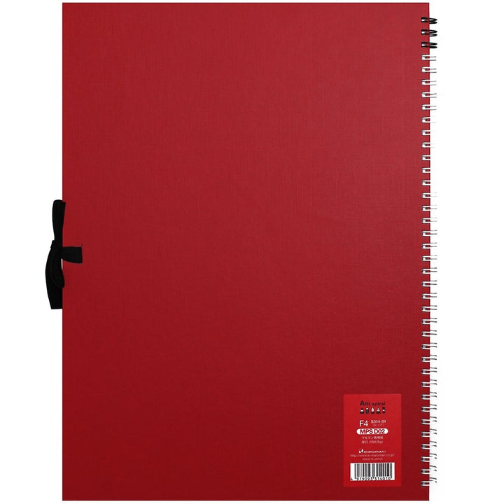 Maruman F6 Art Spiral sketchbook in red, back cover view with product label