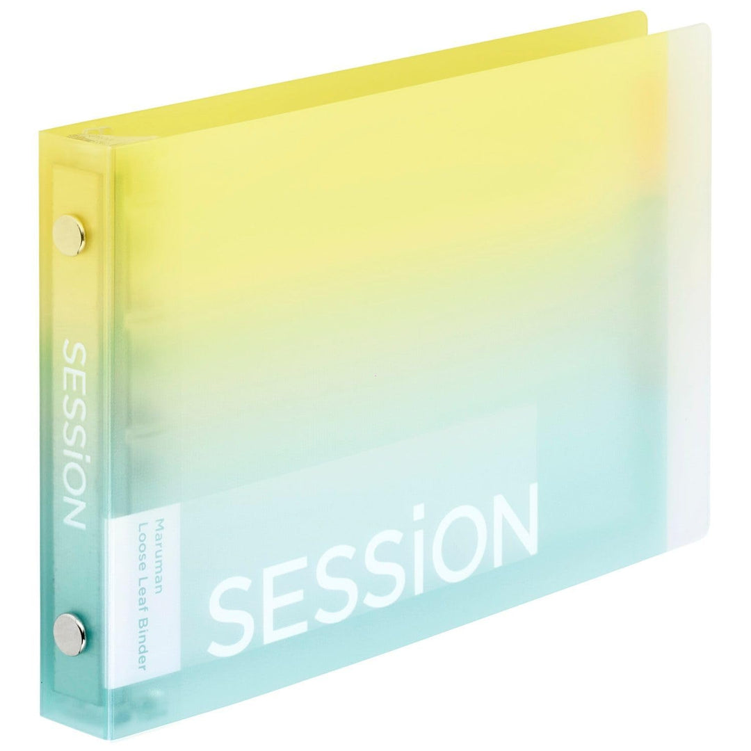 Maruman SESSiON Mini binder in Lemon Soda gradient, angled view showing the 5-ring spine