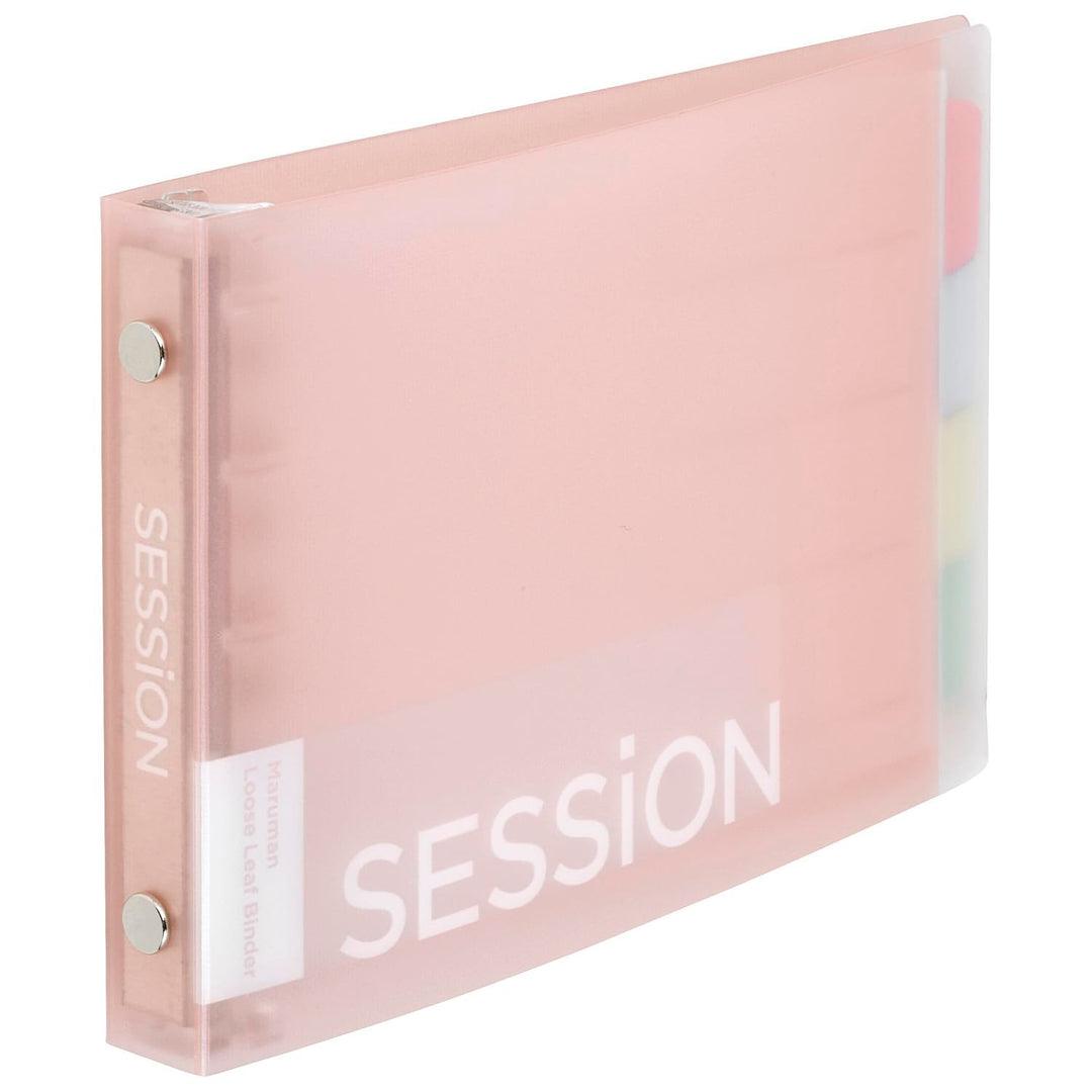 Maruman SESSiON MINI binder in Cherry Blossom, angled view of the translucent cover and spine