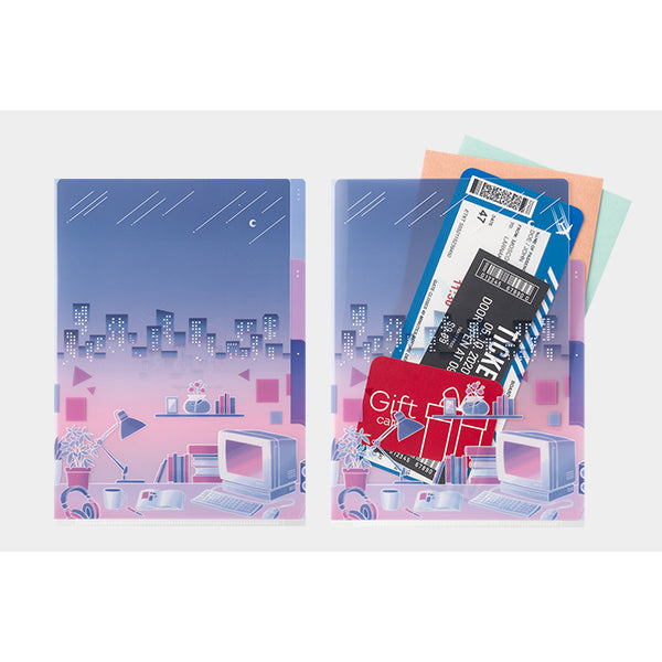 Midori A5 3 Pockets Clear Folder - City Pop – detail view
