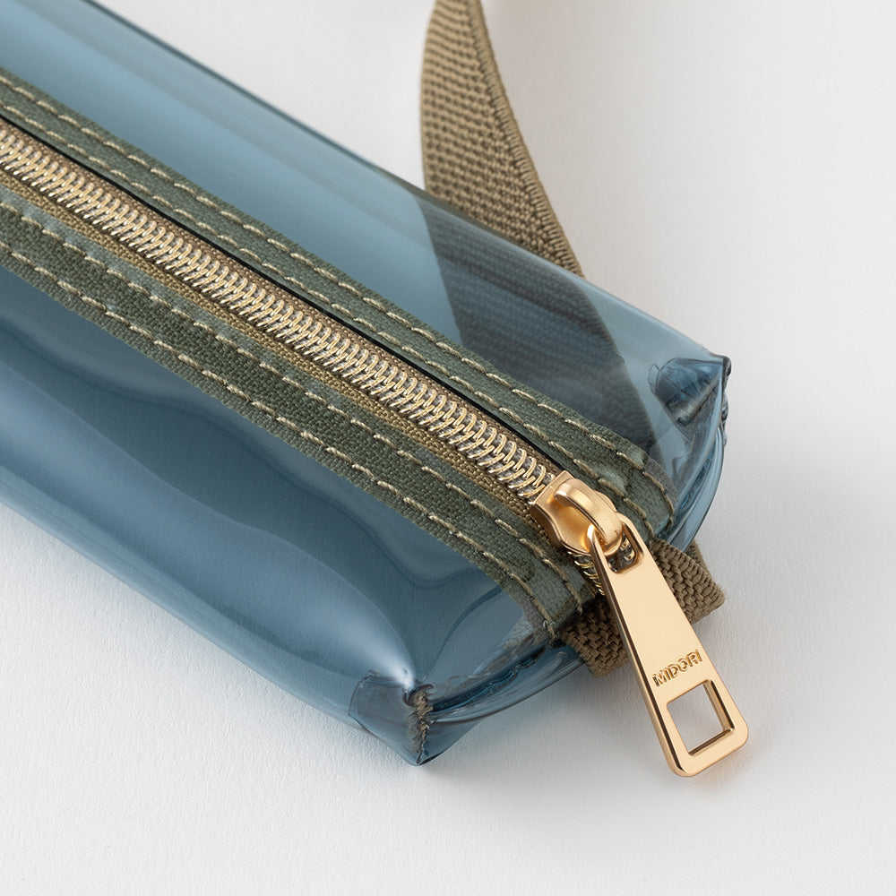 Midori B6 - A5 Book Band Pen Case - Navy Clear × Khaki