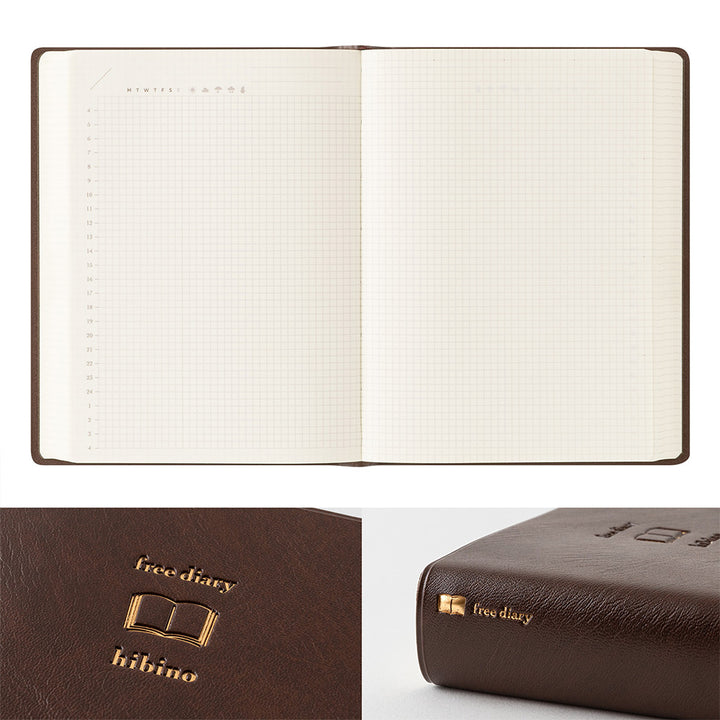 Midori Diary Hibino <A6> Free Diary Brown — with packaging