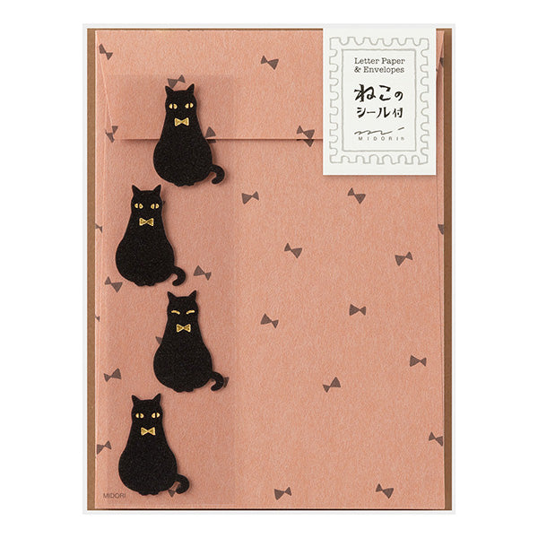 Midori Letter Paper &amp; Envelopes with Stickers 947 Black Cat A