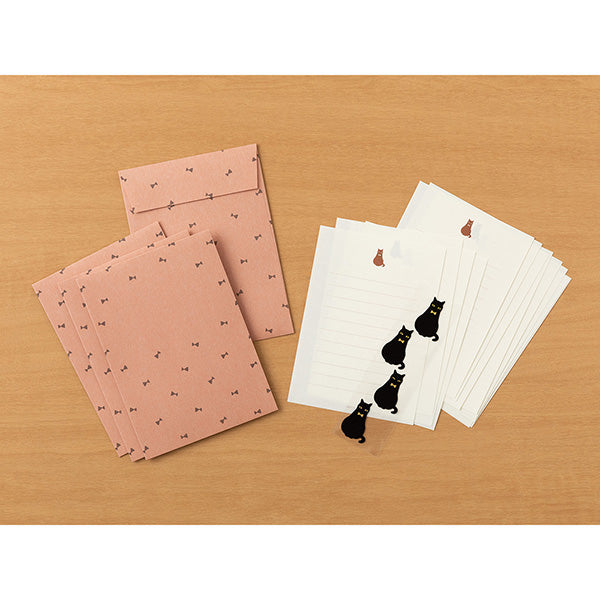 Midori Letter Paper &amp; Envelopes with Stickers 947 Black Cat A