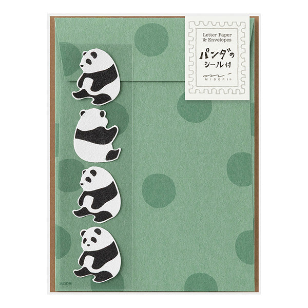Midori Letter Paper &amp; Envelopes with Stickers 948 Panda A — front view