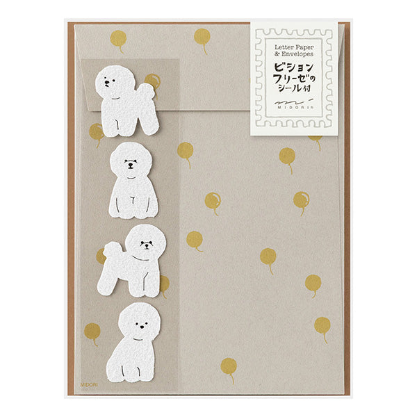 Midori Letter Paper &amp; Envelopes with Stickers 949 Bichon Frise — front view