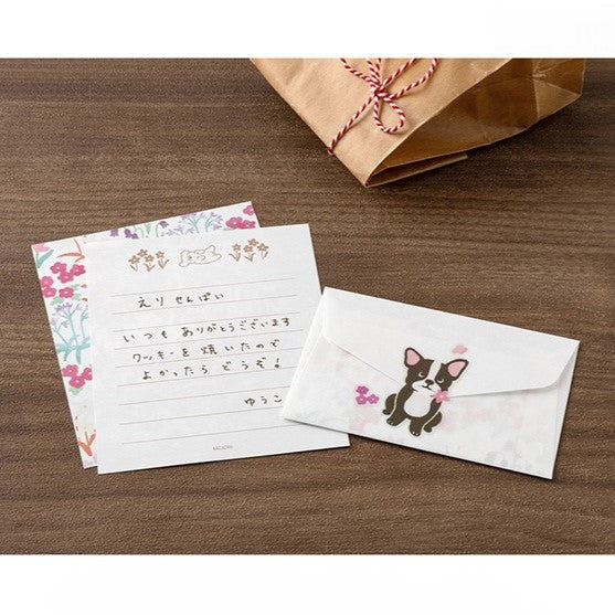Midori Mini Letter Paper &amp; Envelopes with Stickers 942 For You Dog — in use