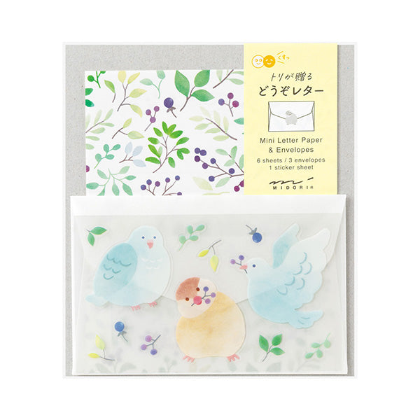 Midori Mini Letter Paper &amp; Envelopes with Stickers 944 For You Bird — front view