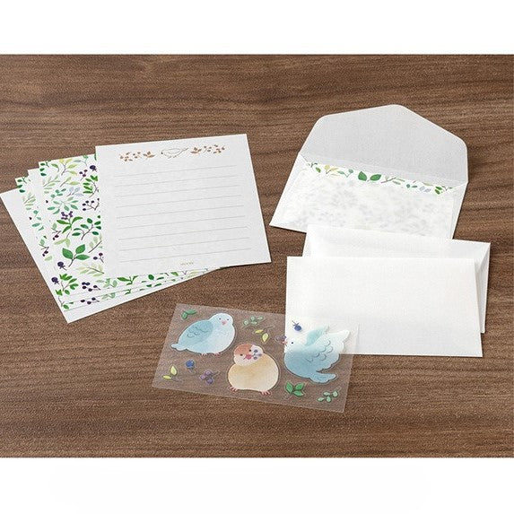 Midori Mini Letter Paper &amp; Envelopes with Stickers 944 For You Bird — side view