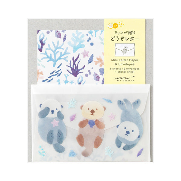 Midori Mini Letter Paper & Envelopes with Stickers 945 For You Sea Otter — front view