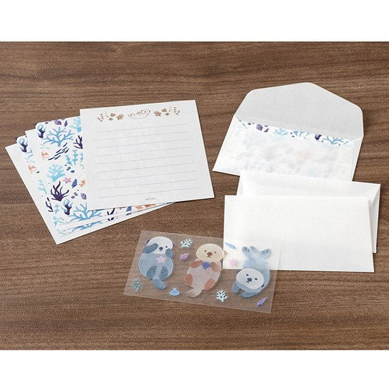 Midori Mini Letter Paper &amp; Envelopes with Stickers 945 For You Sea Otter — side view