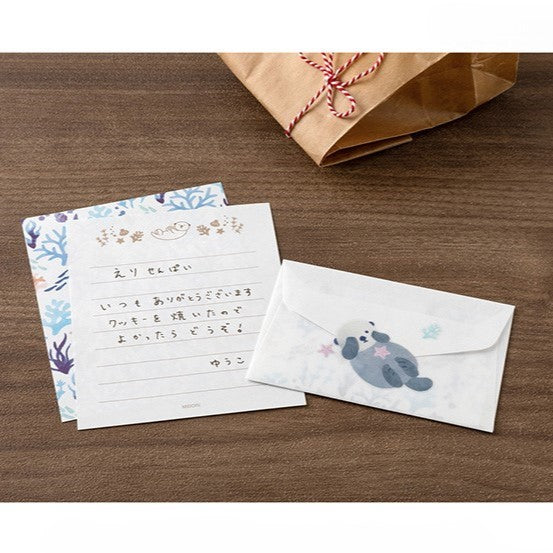 Midori Mini Letter Paper &amp; Envelopes with Stickers 945 For You Sea Otter — in use