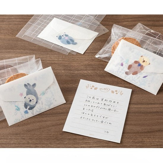 Midori Mini Letter Paper &amp; Envelopes with Stickers 945 For You Sea Otter — angle view