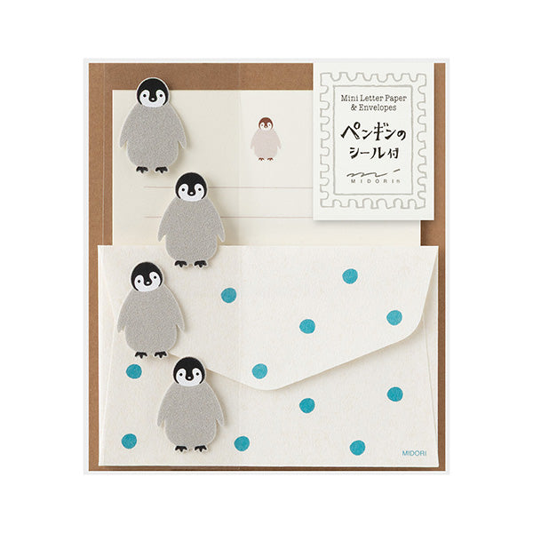 Midori Mini Letter Paper &amp; Envelopes with Stickers 950 Penguin A — front view
