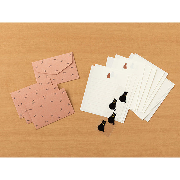 Midori Mini Letter Paper &amp; Envelopes with Stickers 951 Black Cat A — side view