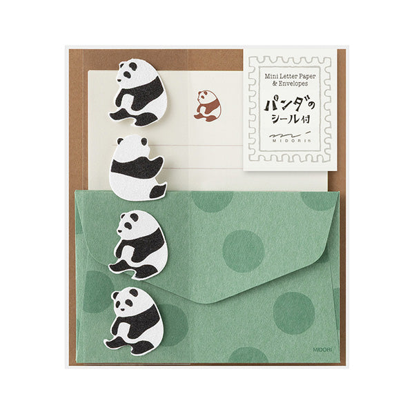 Midori Mini Letter Paper &amp; Envelopes with Stickers 952 Panda A — front view