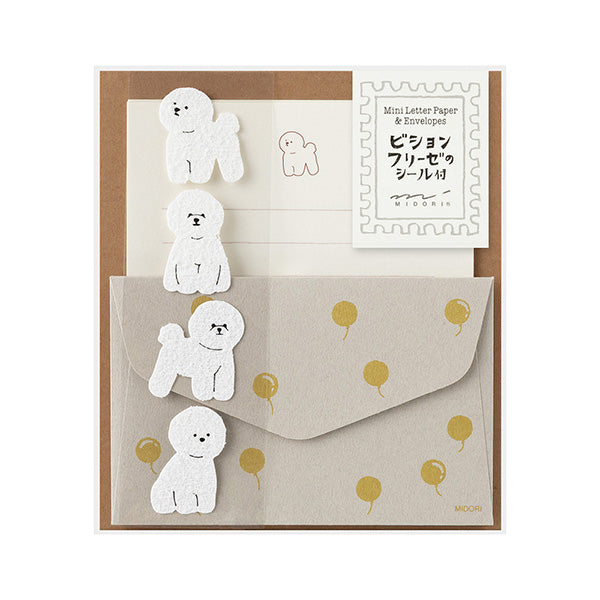 Midori Mini Letter Paper &amp; Envelopes with Stickers 953 Bichon Frise — front view
