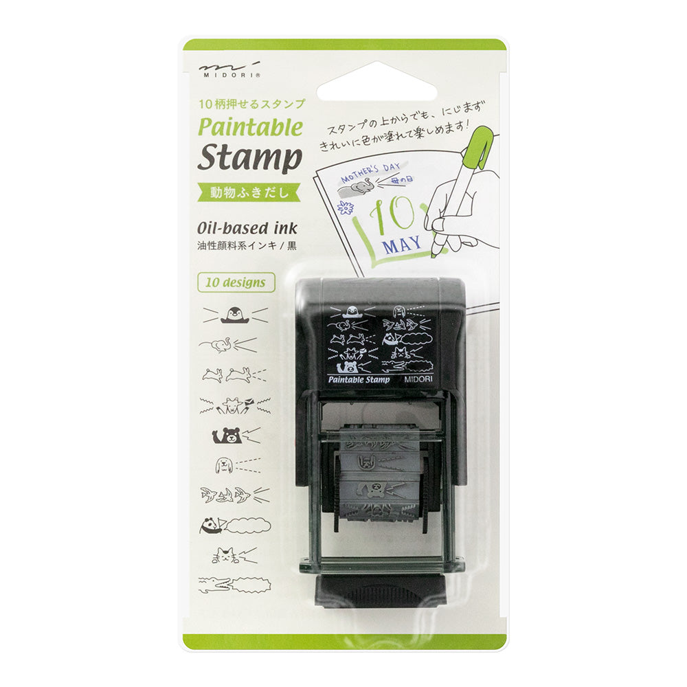 Midori Paintable Rotating Stamp Dial - Animal Speech Bubble | 10-design oil-based rotating stamp with cute animal and speech bubble patterns for planners and journals