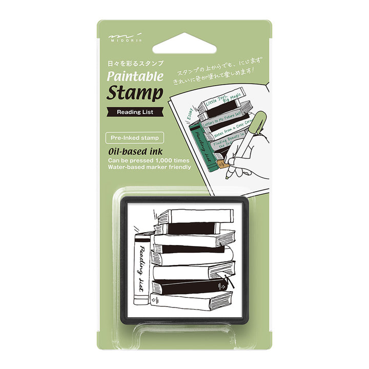 Midori Paintable Stamp Pre-inked - Reading List — front view