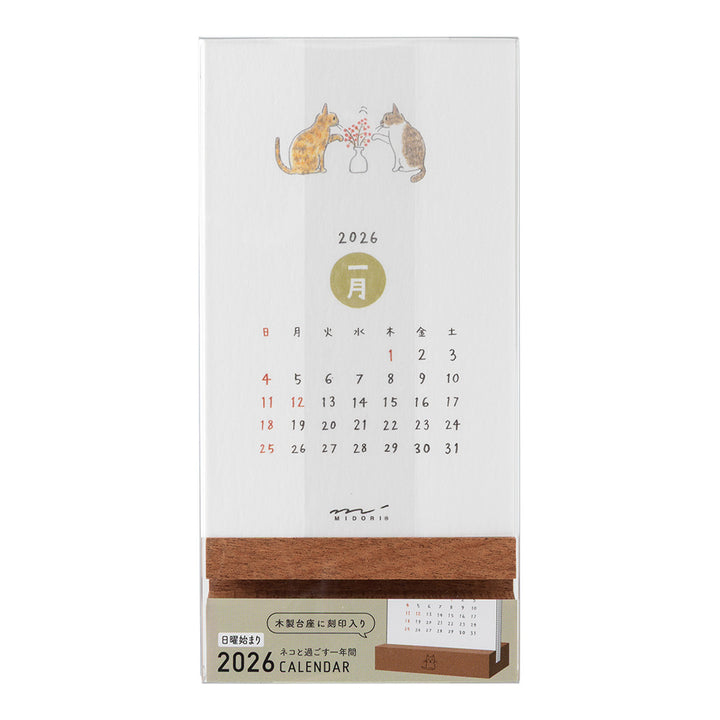 Midori Stand Calendar 2026 - Cat — front view