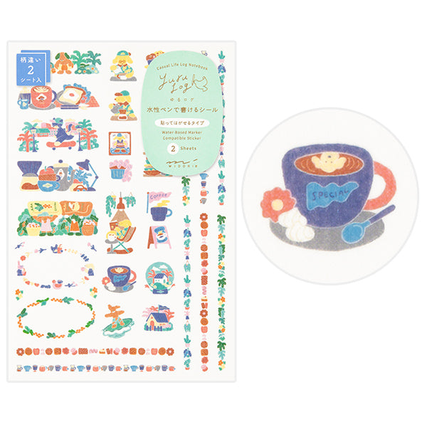 Midori Yuru Log Decoration Sticker 2 Sheets - Coffee Shop