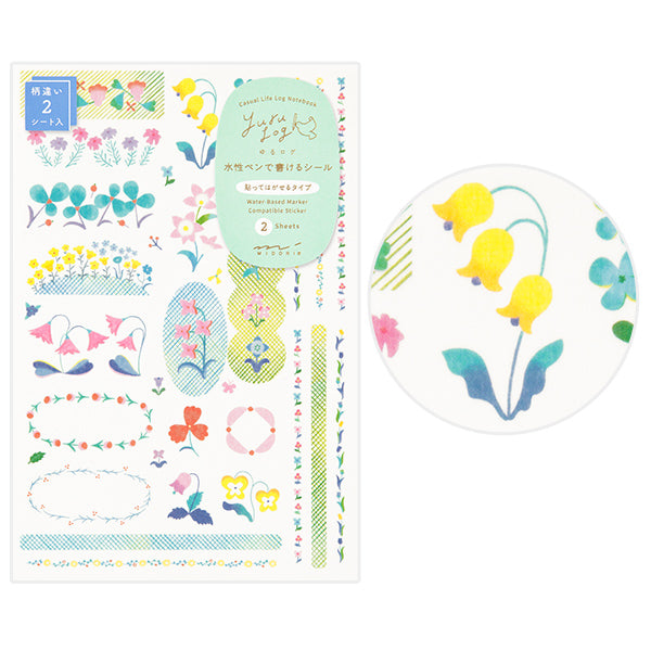 Midori Yuru Log Decoration Sticker 2 Sheets - Floral