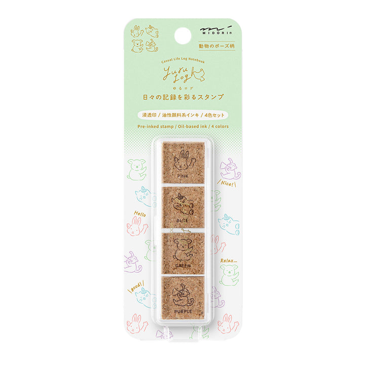 Midori Yuru Log Pre-inked Stamp Animal Poses, Midori, Pre-inked Stamp, Yuru Log, Midori Pre-inked Stamp, Cityluxe