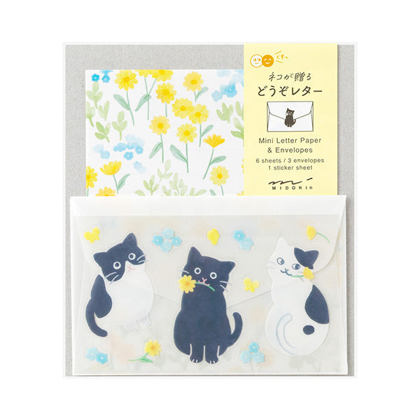Midori Mini Letter Paper &amp; Envelopes with Stickers 943 For You Cat — front view