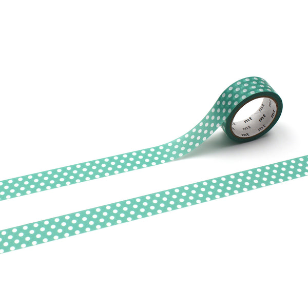 Load image into Gallery viewer, MT 1P Dot Washi Tape Emerald Green – green dotted Japanese washi tape roll.

