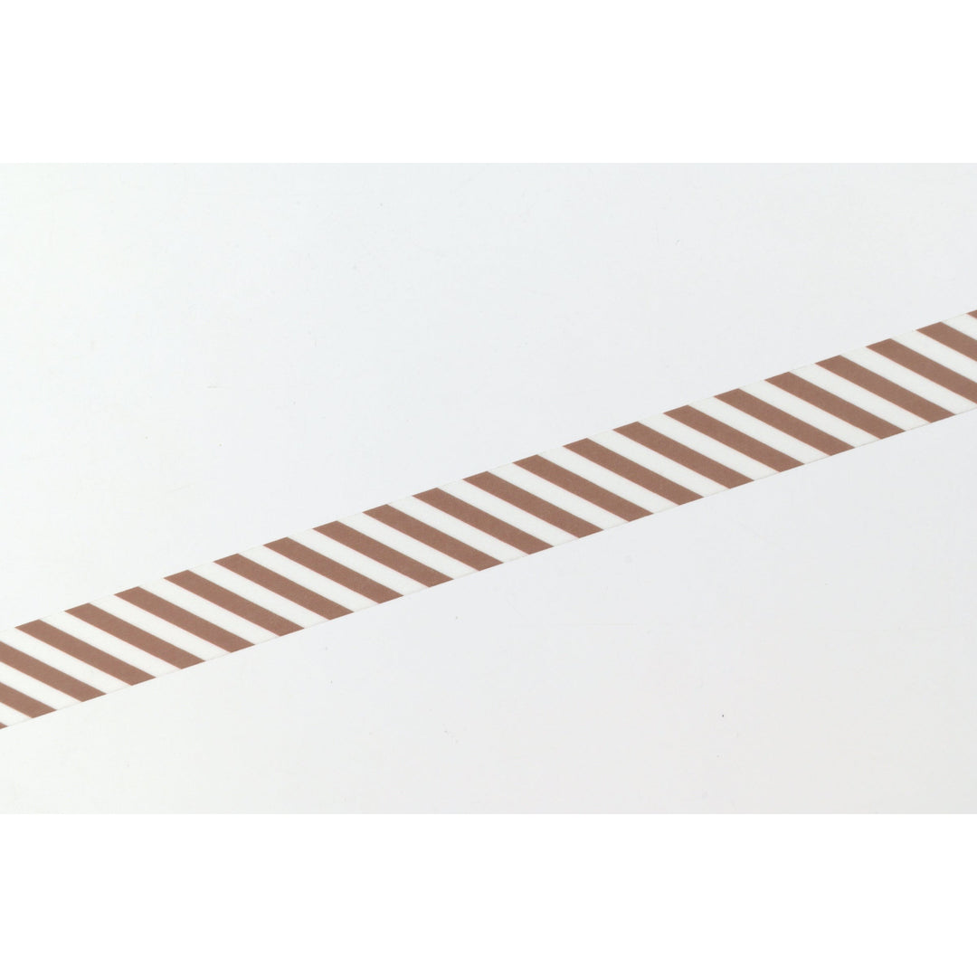 MT 1P Stripe washi tape in Brown applied as a diagonal strip, close-up of the stripe pattern