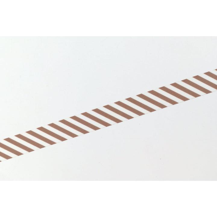 MT 1P Stripe washi tape in Brown applied as a diagonal strip, close-up of the stripe pattern
