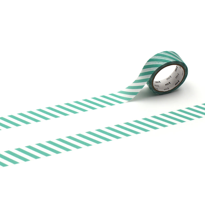 MT 1P Stripe Washi Tape Emerald Green roll with green stripe pattern.
