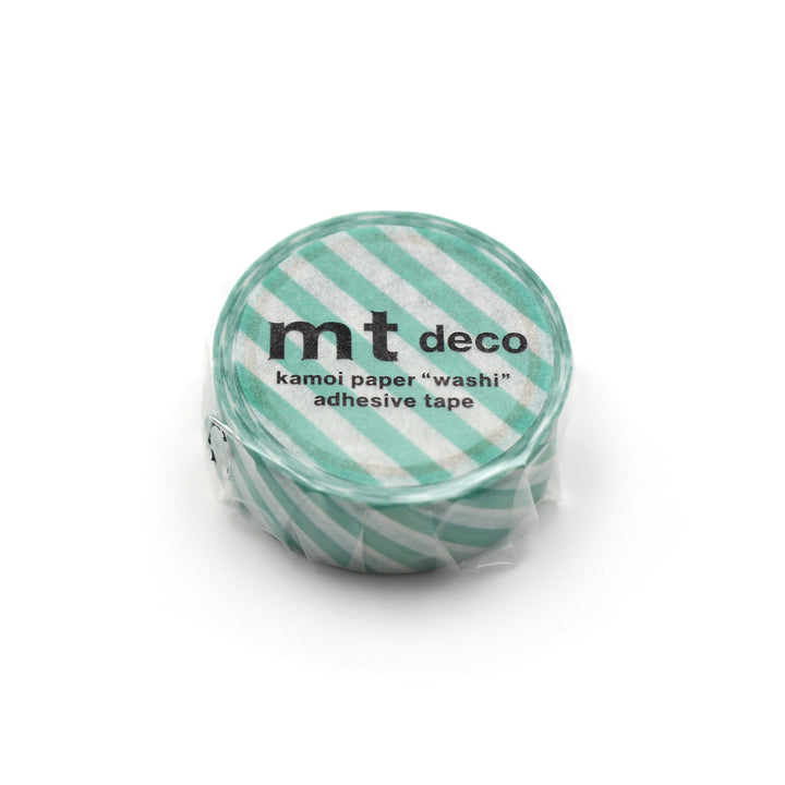 MT 1P Stripe Washi Tape Emerald Green roll with green stripe pattern.