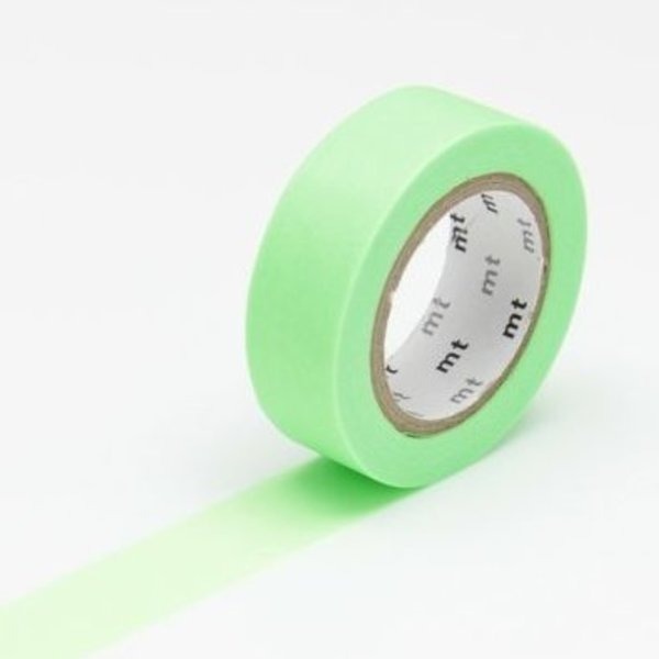 MT Basic washi tape in Shocking Green, 15mm x 7m, close-up of the roll with tape unrolled