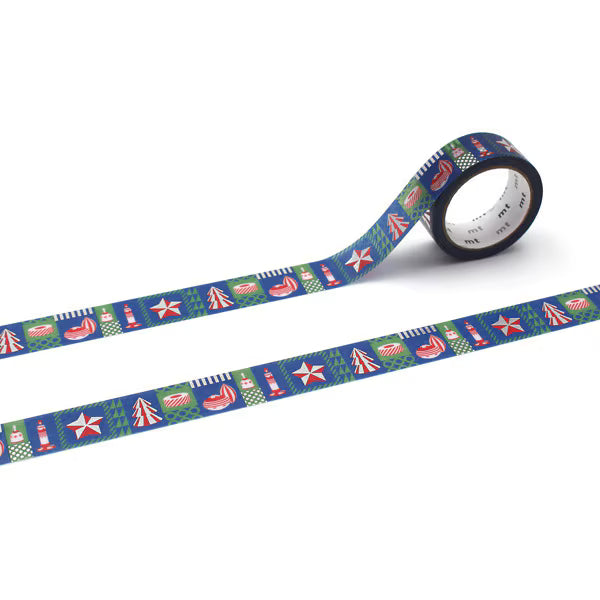 MT Christmas 2025 Washi Tape Christmas Geometry – modern geometric red and green festive design on 15mm tape.