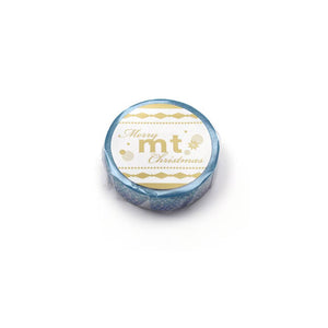MT Christmas 2025 Washi Tape Snowflake – light blue and white snowflake pattern on 10mm washi tape roll.