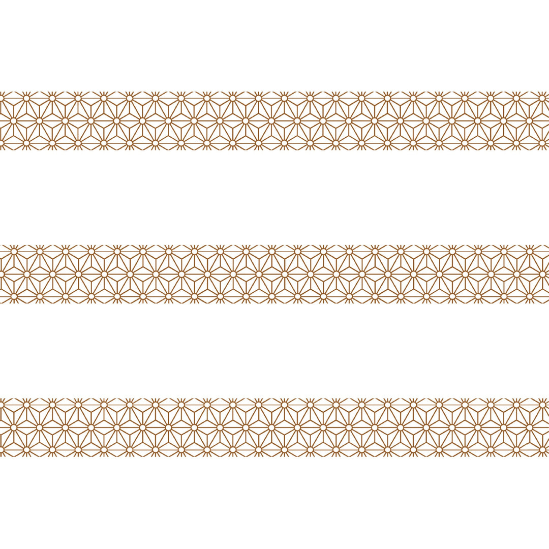 MT Deco Asanoha Sinchu washi tape, three strips showing the brass-coloured hemp leaf pattern