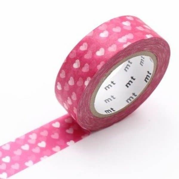 MT Deco Heart Spot washi tape, close-up of the pink roll with white hearts