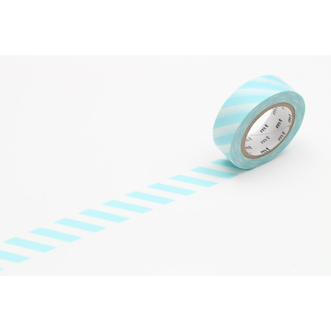 MT Deco washi tape Stripe Mint Blue roll with tape unrolled