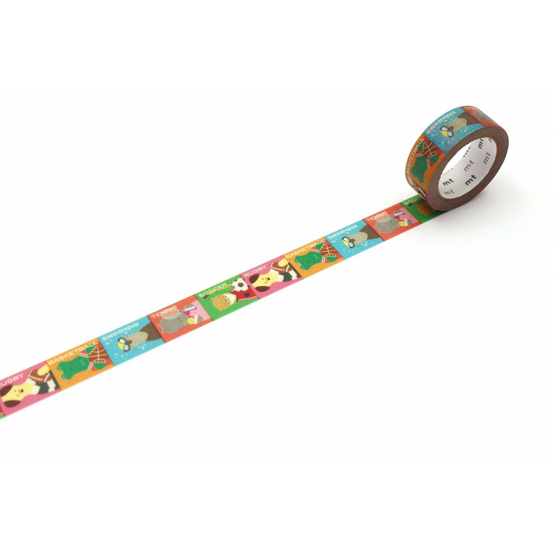 MT EX washi tape Animals x Sports roll with a length of tape unrolled