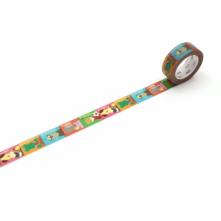 MT EX washi tape Animals x Sports roll with a length of tape unrolled
