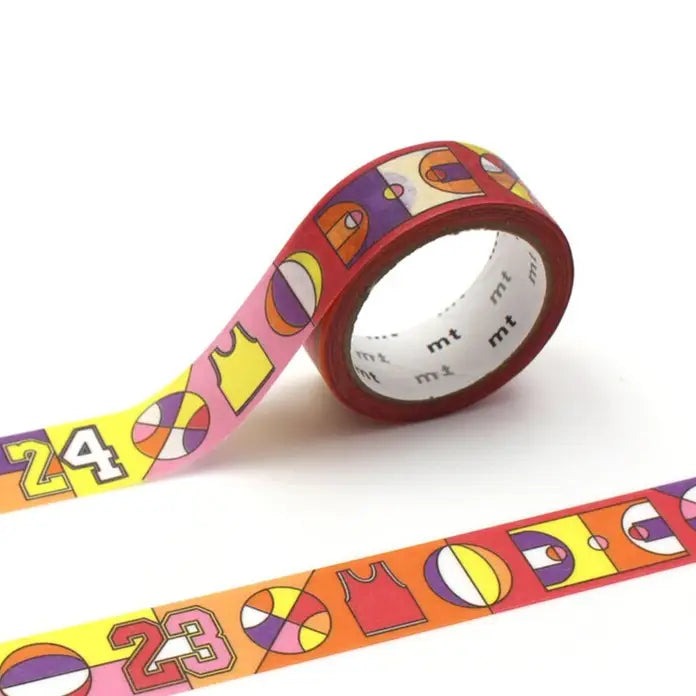 MT EX washi tape Basketball, close-up of the roll showing the sports print