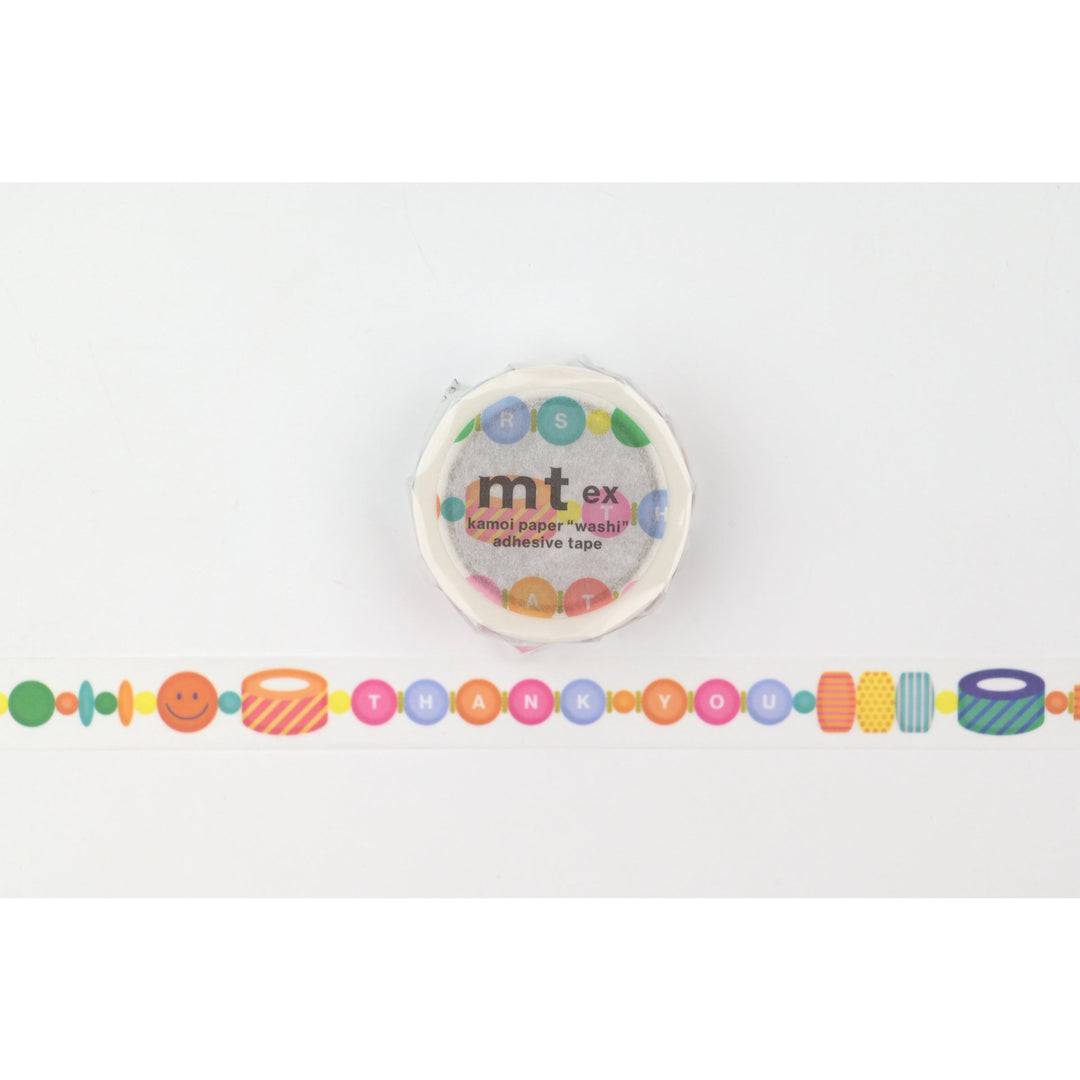 MT EX washi tape Thank You, roll with an unrolled strip of the colourful bead pattern