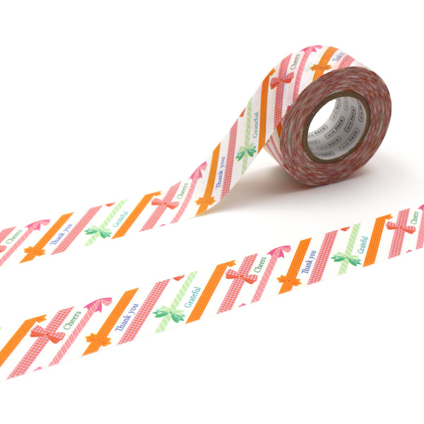 Load image into Gallery viewer, MT For Pack Permanent Tape – Ribbon roll featuring a ribbon-like printed pattern in warm tones, designed for durable packaging and elegant gift wrapping.
