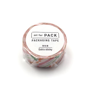 MT For Pack Permanent Tape – Ribbon roll featuring a ribbon-like printed pattern in warm tones, designed for durable packaging and elegant gift wrapping.