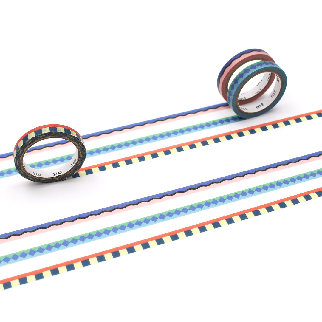 MT Slim × Papier Tigre Washi Tape – Pool (6mm × 5m, 3-Roll Set) | Japanese Washi Tape with Geometric Pool Design