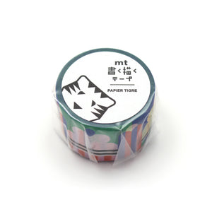 MT × Papier Tigre Write and Draw Washi Tape – Ice featuring bright geometric ice-inspired patterns in blue, green, yellow, and coral on Japanese washi paper.