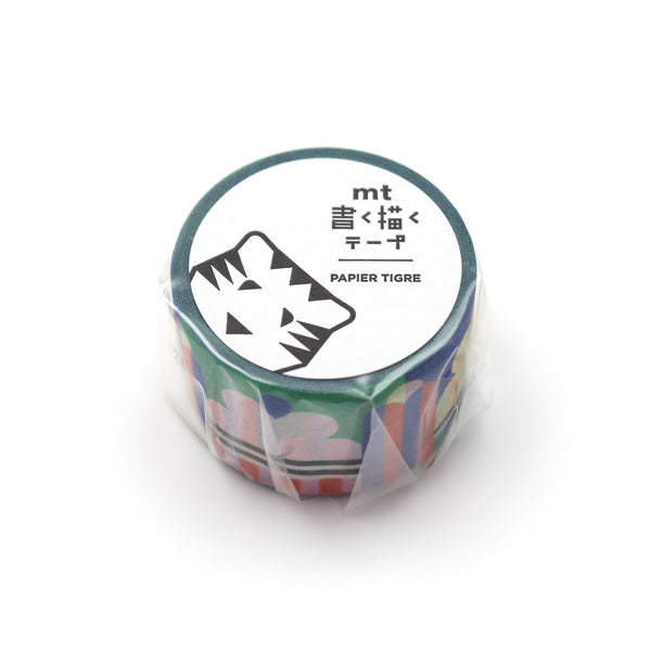 Load image into Gallery viewer, MT × Papier Tigre Write and Draw Washi Tape – Ice featuring bright geometric ice-inspired patterns in blue, green, yellow, and coral on Japanese washi paper.
